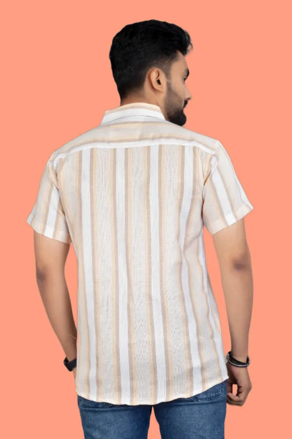 Orange_Cotton_Blend_Striped_Half_Sleeve_Shirt_For_Men