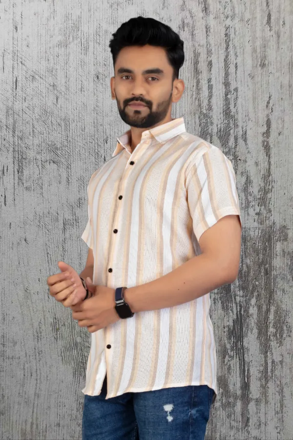 Orange_Cotton_Blend_Striped_Half_Sleeve_Shirt_For_Men