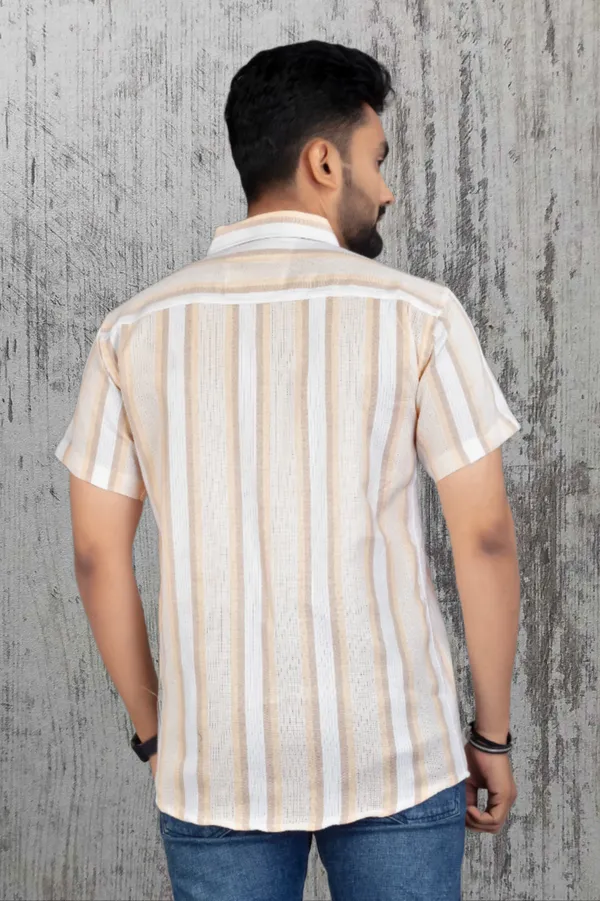 Orange_Cotton_Blend_Striped_Half_Sleeve_Shirt_For_Men