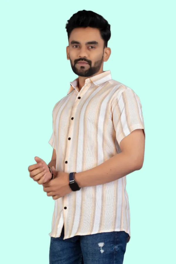 Orange_Cotton_Blend_Striped_Half_Sleeve_Shirt_For_Men