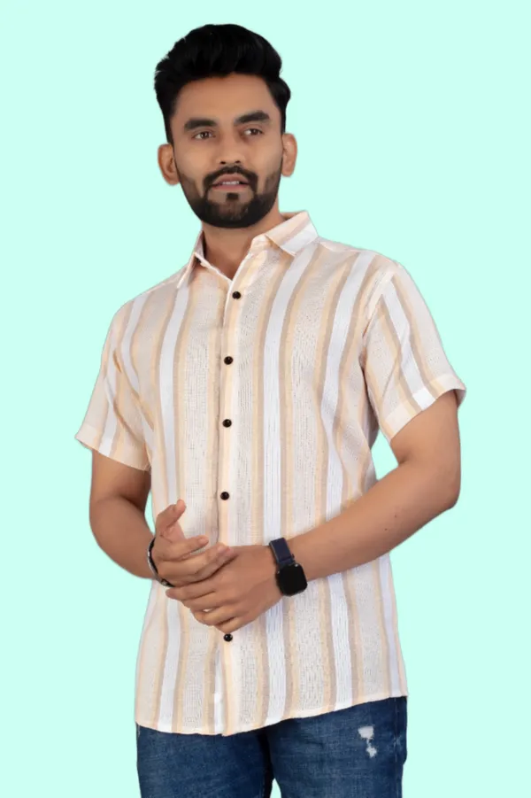 Orange_Cotton_Blend_Striped_Half_Sleeve_Shirt_For_Men