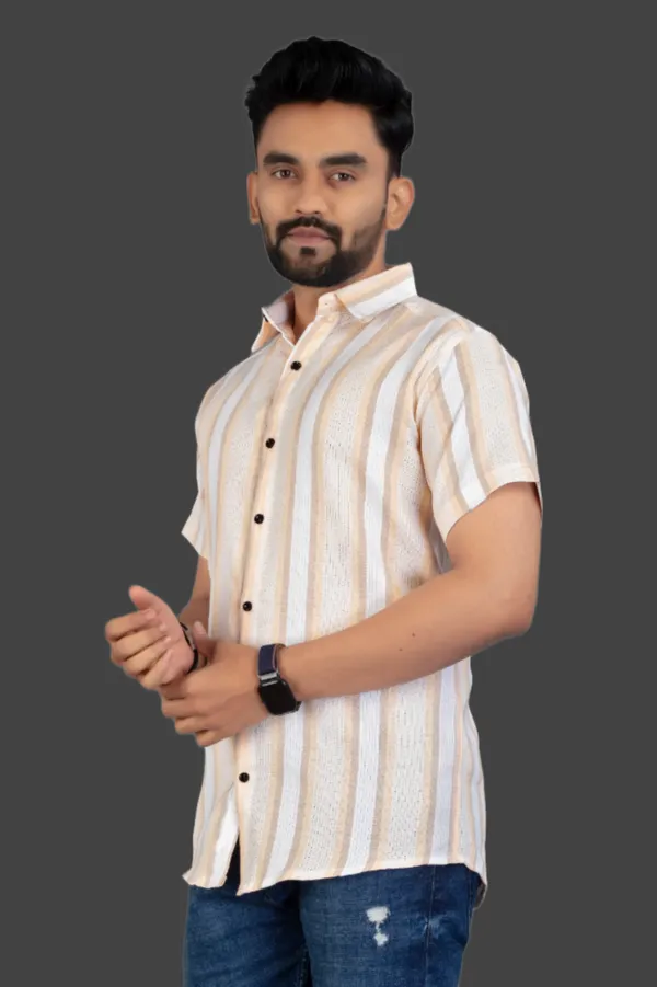 Orange_Cotton_Blend_Striped_Half_Sleeve_Shirt_For_Men
