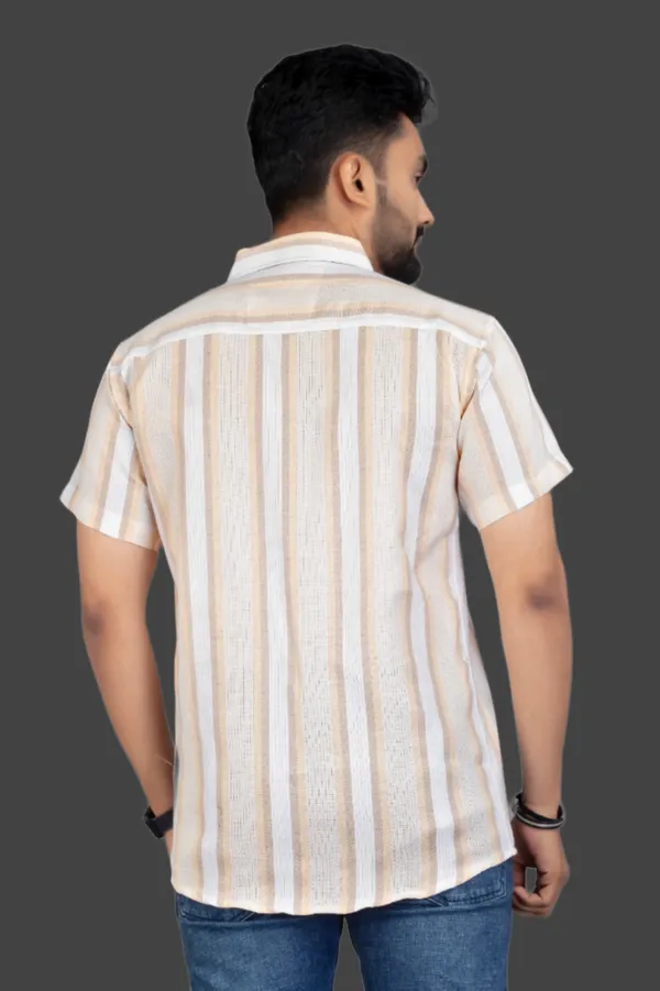Orange_Cotton_Blend_Striped_Half_Sleeve_Shirt_For_Men