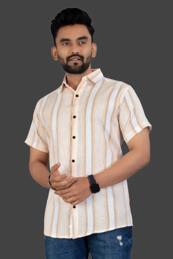 Orange_Cotton_Blend_Striped_Half_Sleeve_Shirt_For_Men
