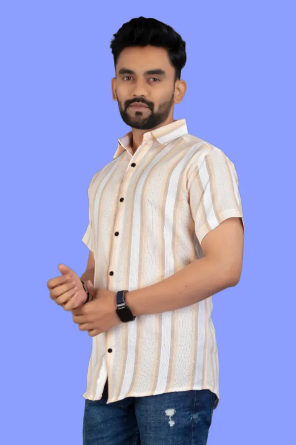 Orange_Cotton_Blend_Striped_Half_Sleeve_Shirt_For_Men