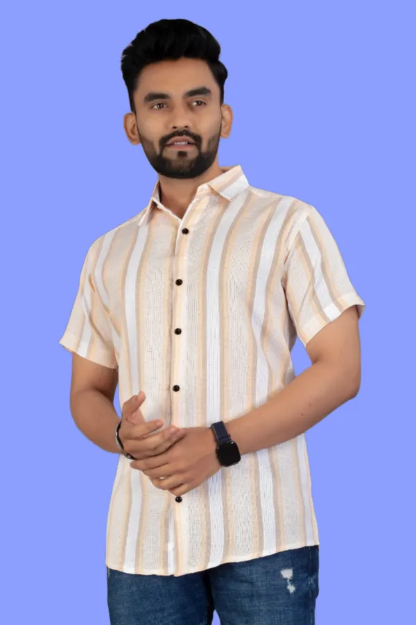 Orange_Cotton_Blend_Striped_Half_Sleeve_Shirt_For_Men