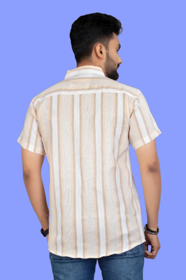 Orange_Cotton_Blend_Striped_Half_Sleeve_Shirt_For_Men