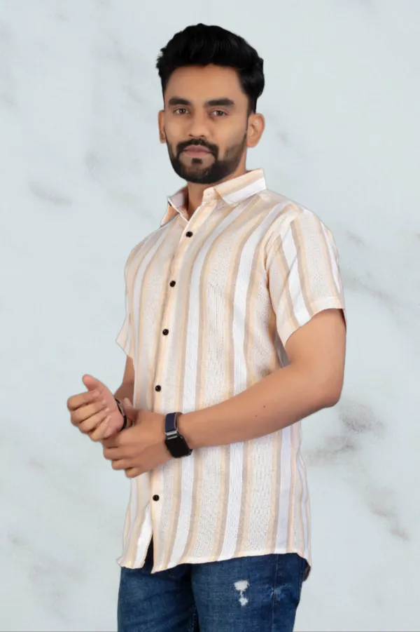Orange_Cotton_Blend_Striped_Half_Sleeve_Shirt_For_Men