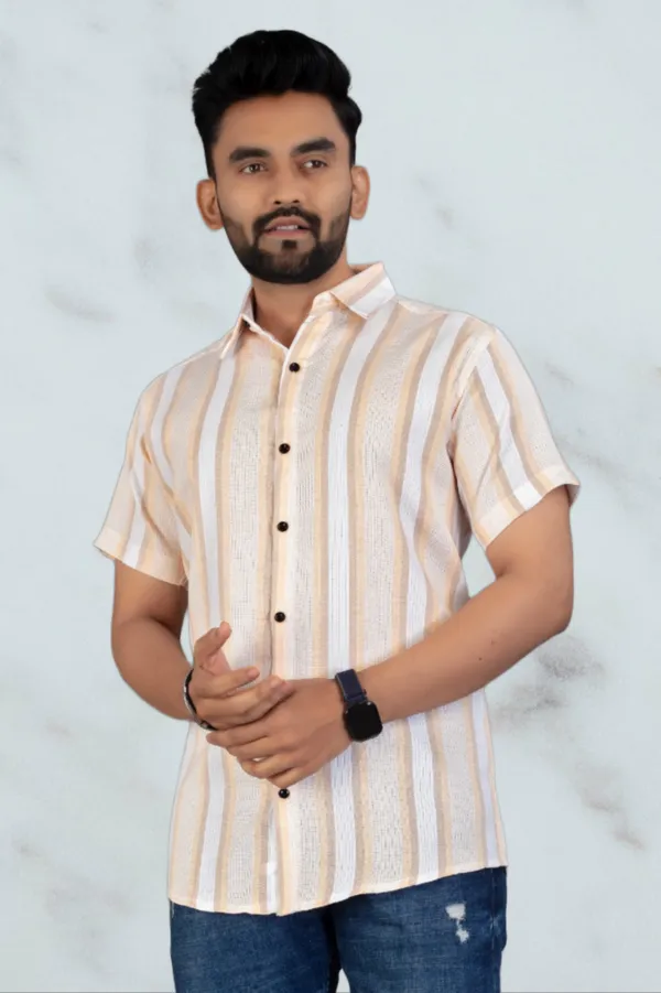 Orange_Cotton_Blend_Striped_Half_Sleeve_Shirt_For_Men