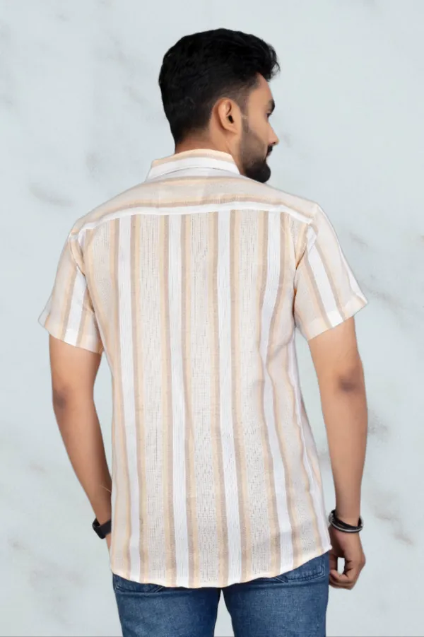 Orange_Cotton_Blend_Striped_Half_Sleeve_Shirt_For_Men
