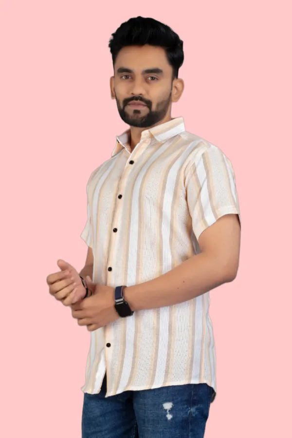 Orange_Cotton_Blend_Striped_Half_Sleeve_Shirt_For_Men