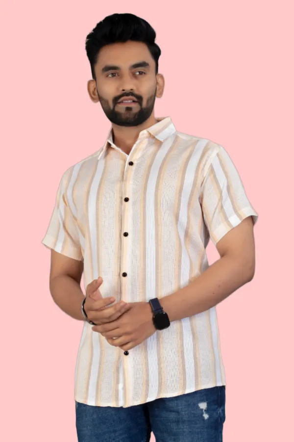 Orange_Cotton_Blend_Striped_Half_Sleeve_Shirt_For_Men