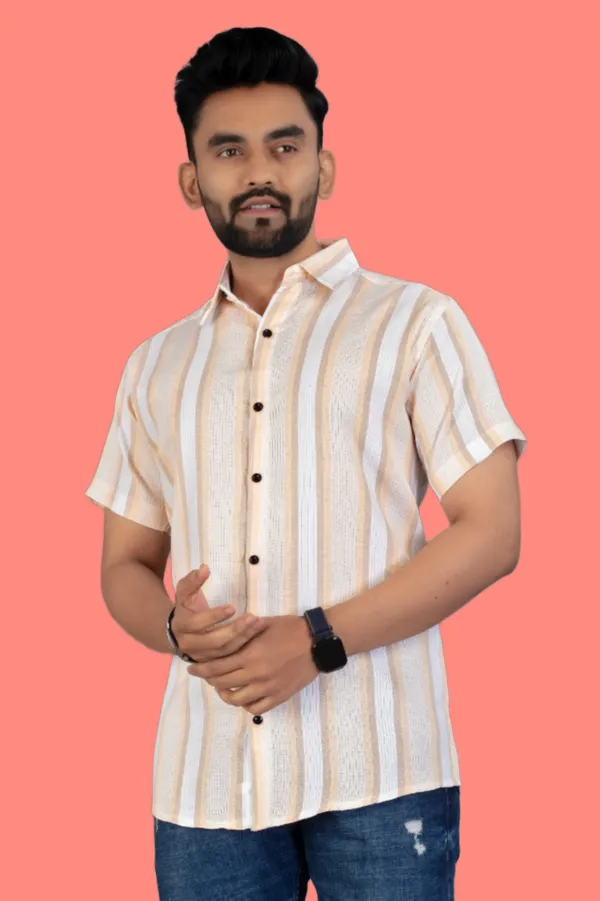 Orange_Cotton_Blend_Striped_Half_Sleeve_Shirt_For_Men