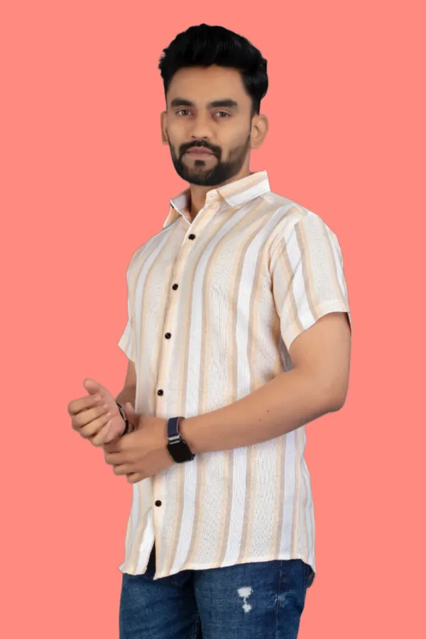 Orange_Cotton_Blend_Striped_Half_Sleeve_Shirt_For_Men