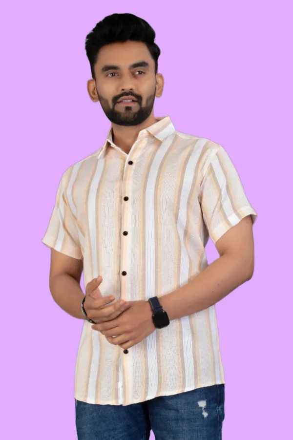 Orange_Cotton_Blend_Striped_Half_Sleeve_Shirt_For_Men