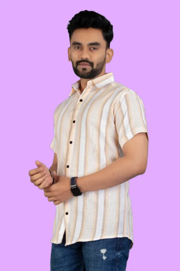 Orange_Cotton_Blend_Striped_Half_Sleeve_Shirt_For_Men