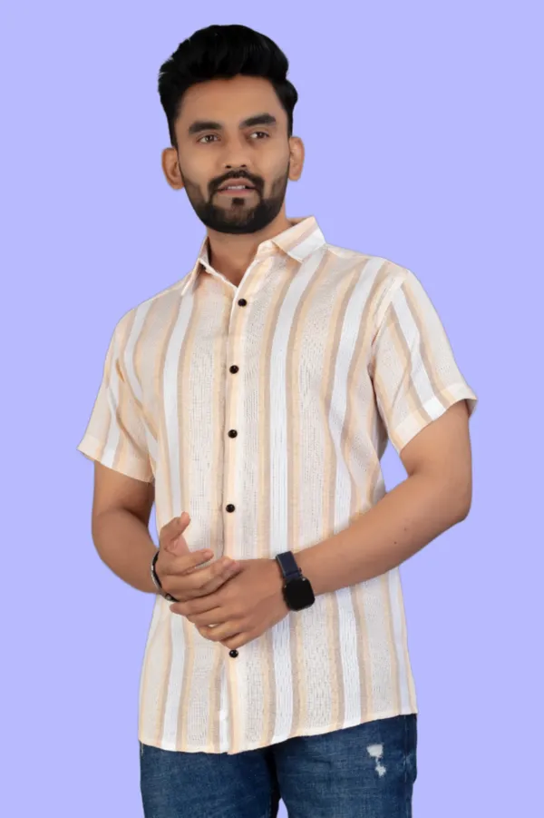 Orange_Cotton_Blend_Striped_Half_Sleeve_Shirt_For_Men