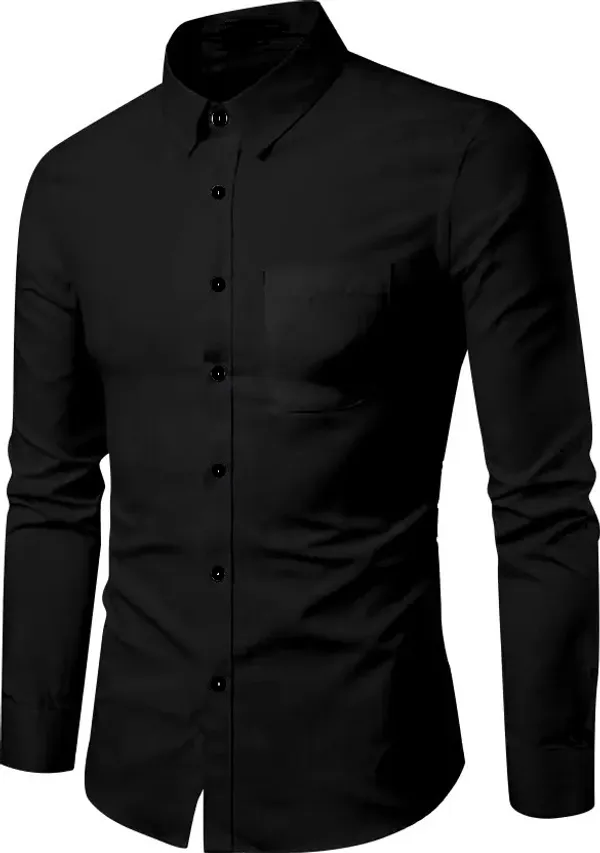 Black_Cotton_Blend_Solid_Full_Sleeve_Shirt_For_Men