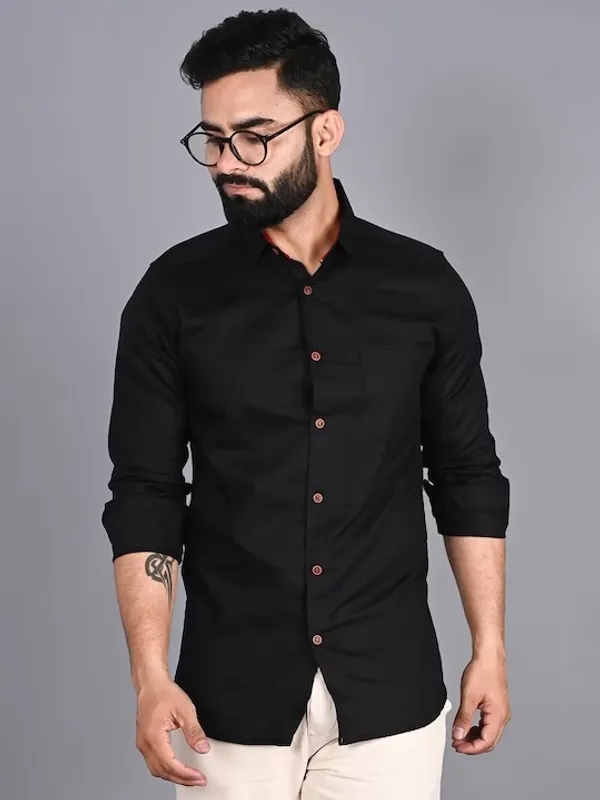 Black_Cotton_Blend_Solid_Full_Sleeve_Shirt_For_Men