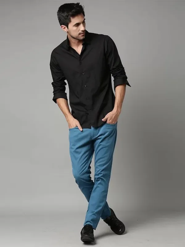 Black_Cotton_Blend_Solid_Full_Sleeve_Shirt_For_Men