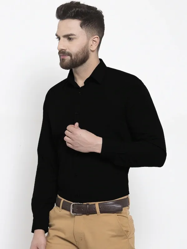Black_Cotton_Blend_Solid_Full_Sleeve_Shirt_For_Men
