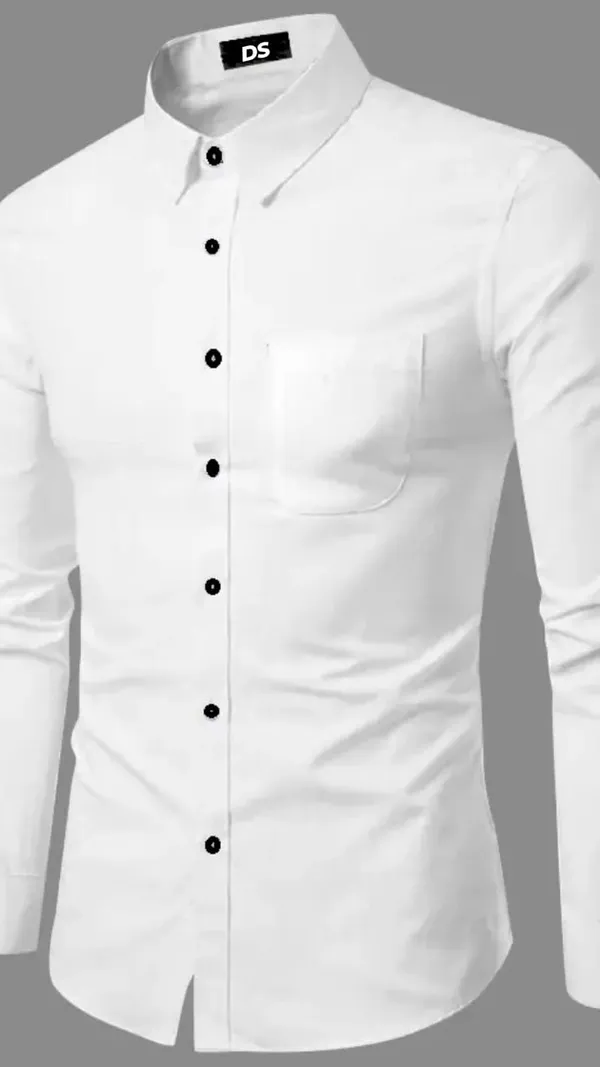 White_Cotton_Blend_Solid_Full_Sleeve_Shirt_For_Men