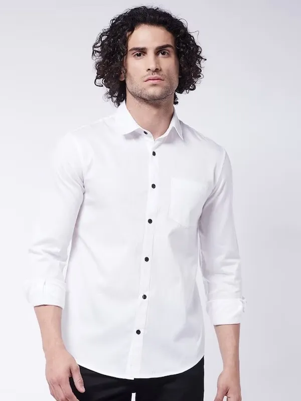 White_Cotton_Blend_Solid_Full_Sleeve_Shirt_For_Men