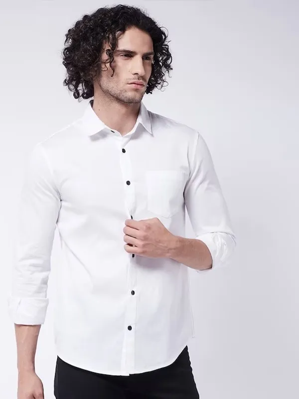 White_Cotton_Blend_Solid_Full_Sleeve_Shirt_For_Men