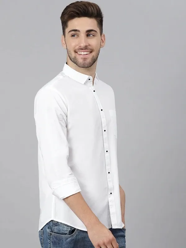 White_Cotton_Blend_Solid_Full_Sleeve_Shirt_For_Men
