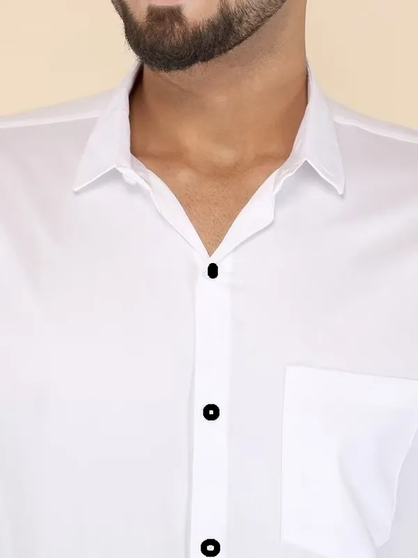 White_Cotton_Blend_Solid_Full_Sleeve_Shirt_For_Men