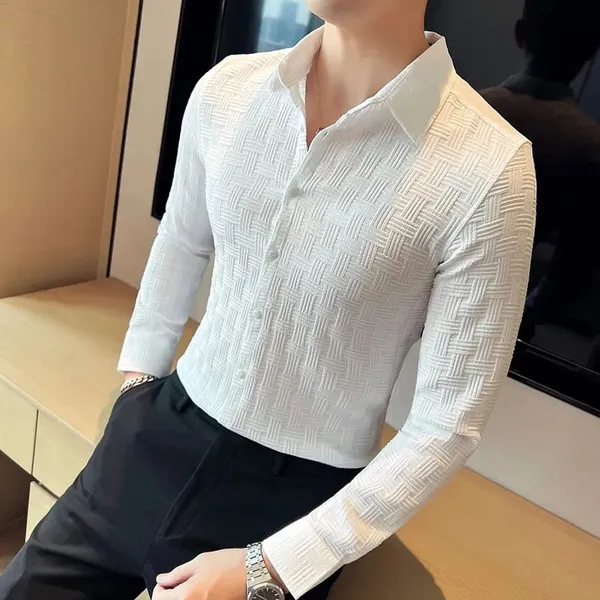 White_Cotton_Blend_Solid_Full_Sleeve_Shirt_For_Men