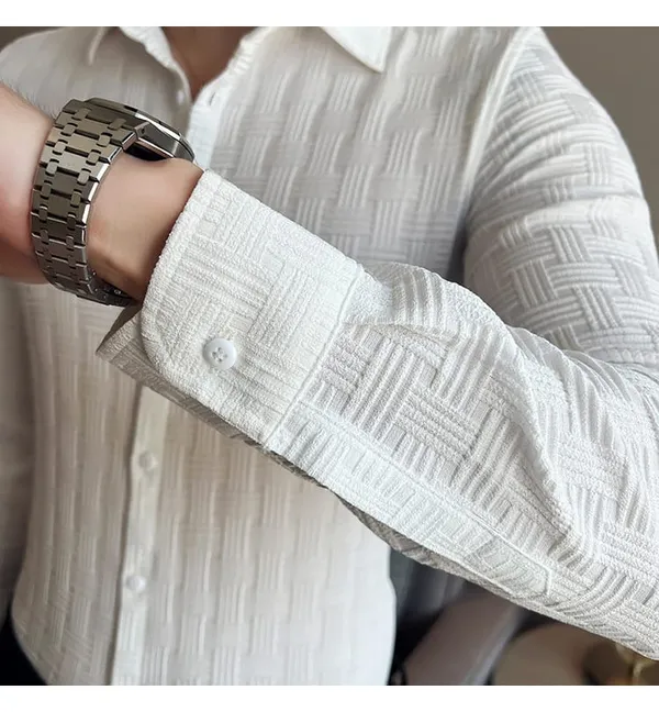 White_Cotton_Blend_Solid_Full_Sleeve_Shirt_For_Men