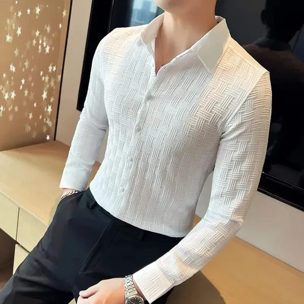 White_Cotton_Blend_Solid_Full_Sleeve_Shirt_For_Men