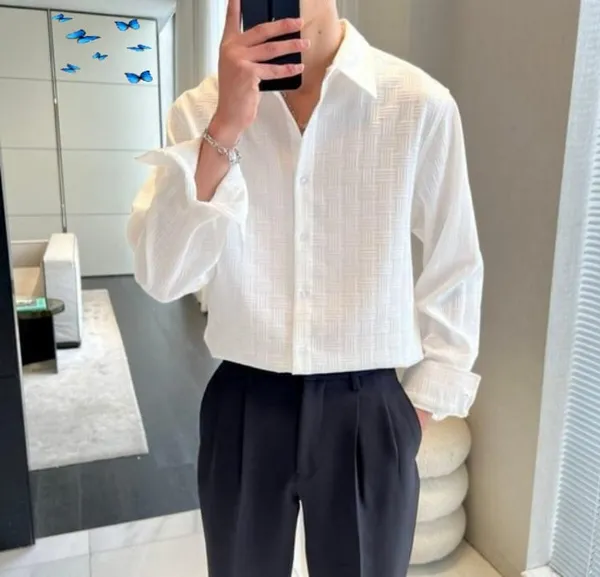 White_Cotton_Blend_Solid_Full_Sleeve_Shirt_For_Men