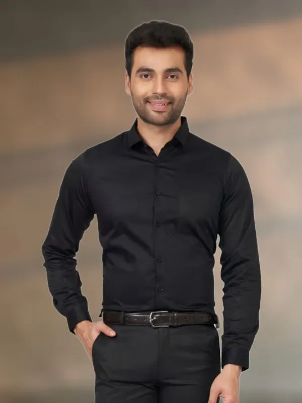 Black_Cotton_Blend_Solid_Full_Sleeve_Shirt_For_Men