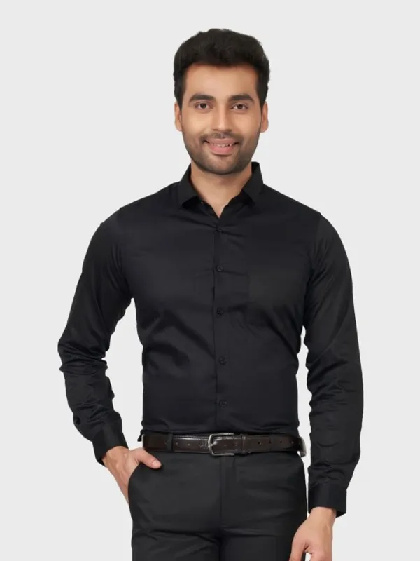 Black_Cotton_Blend_Solid_Full_Sleeve_Shirt_For_Men
