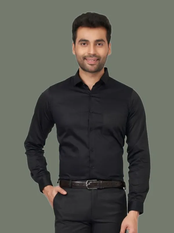 Black_Cotton_Blend_Solid_Full_Sleeve_Shirt_For_Men
