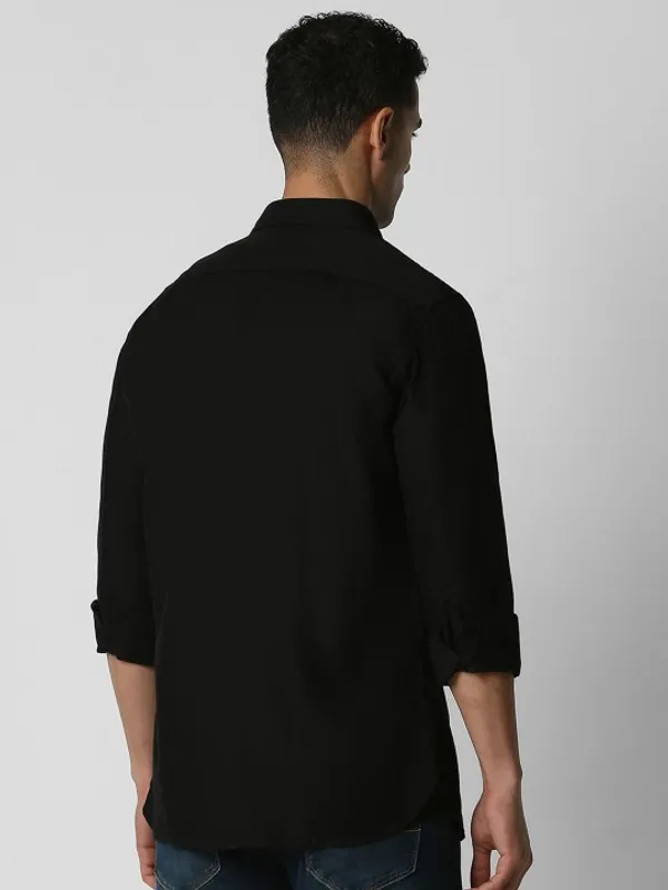 Black_Cotton_Blend_Solid_Full_Sleeve_Shirt_For_Men