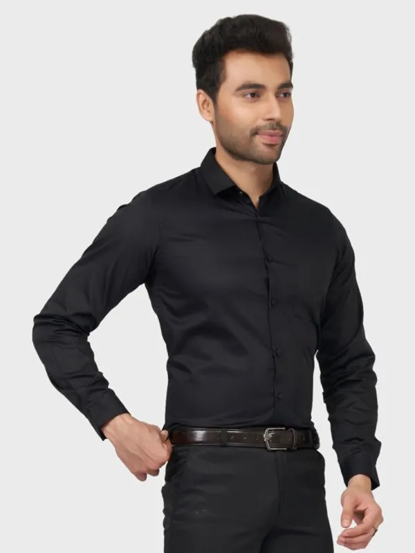 Black_Cotton_Blend_Solid_Full_Sleeve_Shirt_For_Men