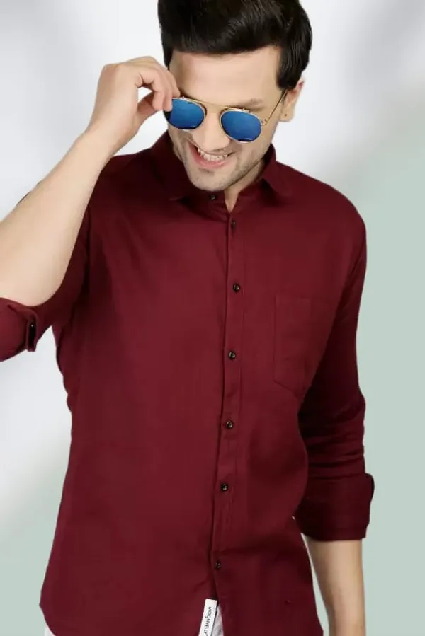 Maroon_Cotton_Blend_Solid_Full_Sleeve_Shirt_For_Men