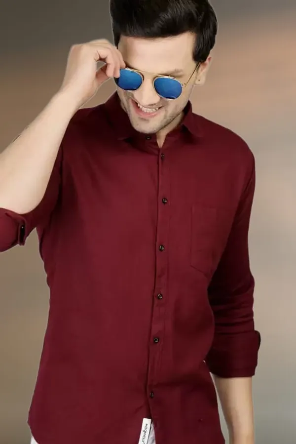 Maroon_Cotton_Blend_Solid_Full_Sleeve_Shirt_For_Men