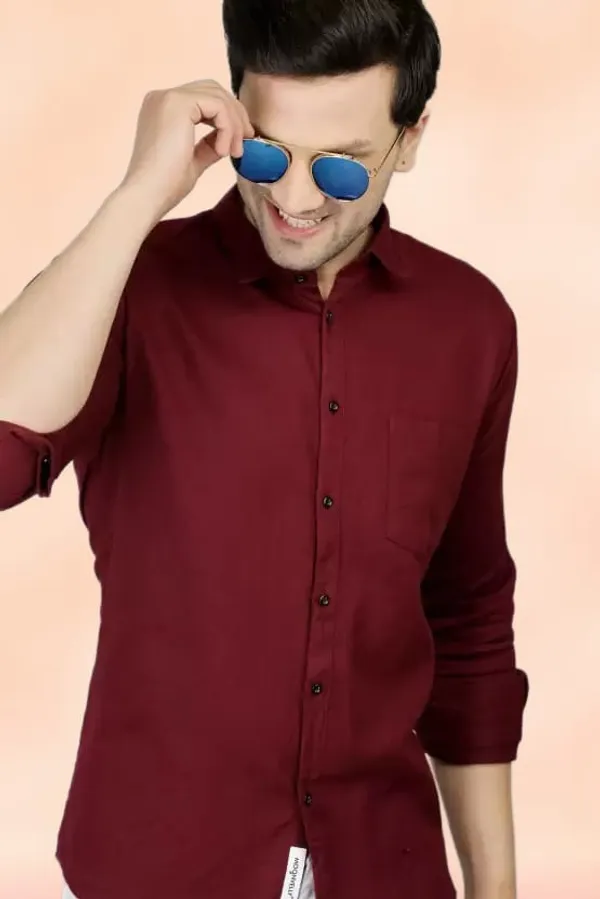 Maroon_Cotton_Blend_Solid_Full_Sleeve_Shirt_For_Men