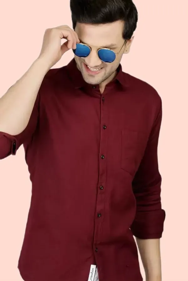 Maroon_Cotton_Blend_Solid_Full_Sleeve_Shirt_For_Men