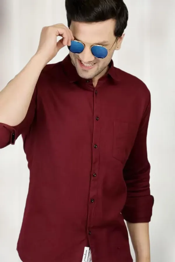 Maroon_Cotton_Blend_Solid_Full_Sleeve_Shirt_For_Men