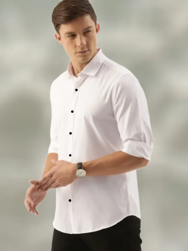 White_Cotton_Blend_Solid_Full_Sleeve_Shirt_For_Men