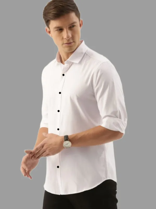 White_Cotton_Blend_Solid_Full_Sleeve_Shirt_For_Men
