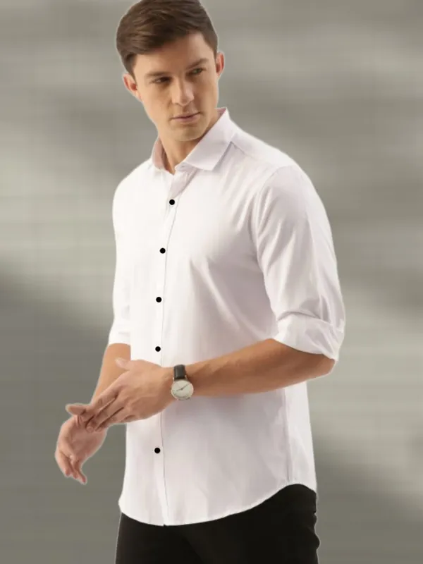 White_Cotton_Blend_Solid_Full_Sleeve_Shirt_For_Men