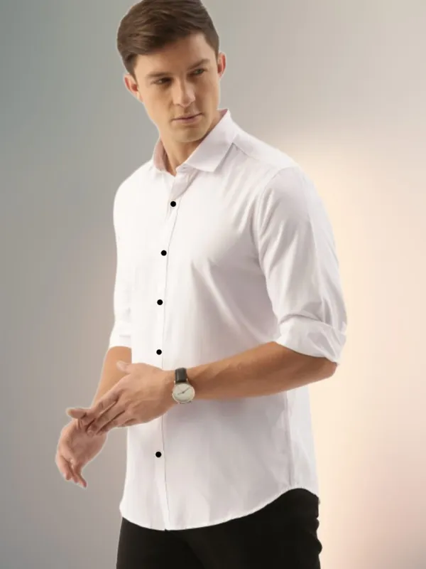 White_Cotton_Blend_Solid_Full_Sleeve_Shirt_For_Men
