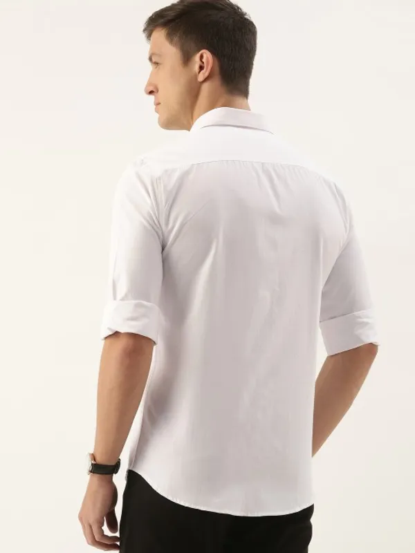 White_Cotton_Blend_Solid_Full_Sleeve_Shirt_For_Men