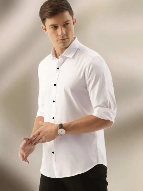 White_Cotton_Blend_Solid_Full_Sleeve_Shirt_For_Men